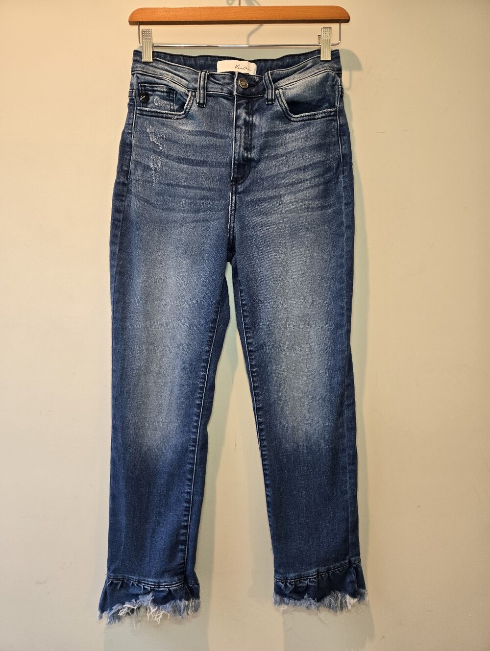 Kancan Boho Hippie Jeans 7/27 Fringe Hem High Rise Cropped Pants